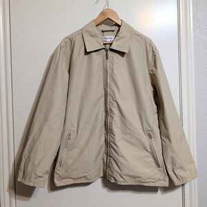 Calvin Klein Beige Lightweight Zip Jacket Minimalist Cotton Blend Coat L